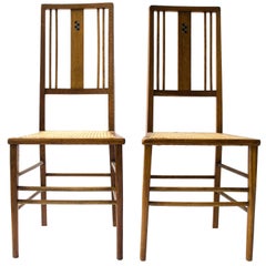 Ambrose Heal A Rare Pair of Arts & Crafts Side Chairs with Ebony & Pewter Inlays