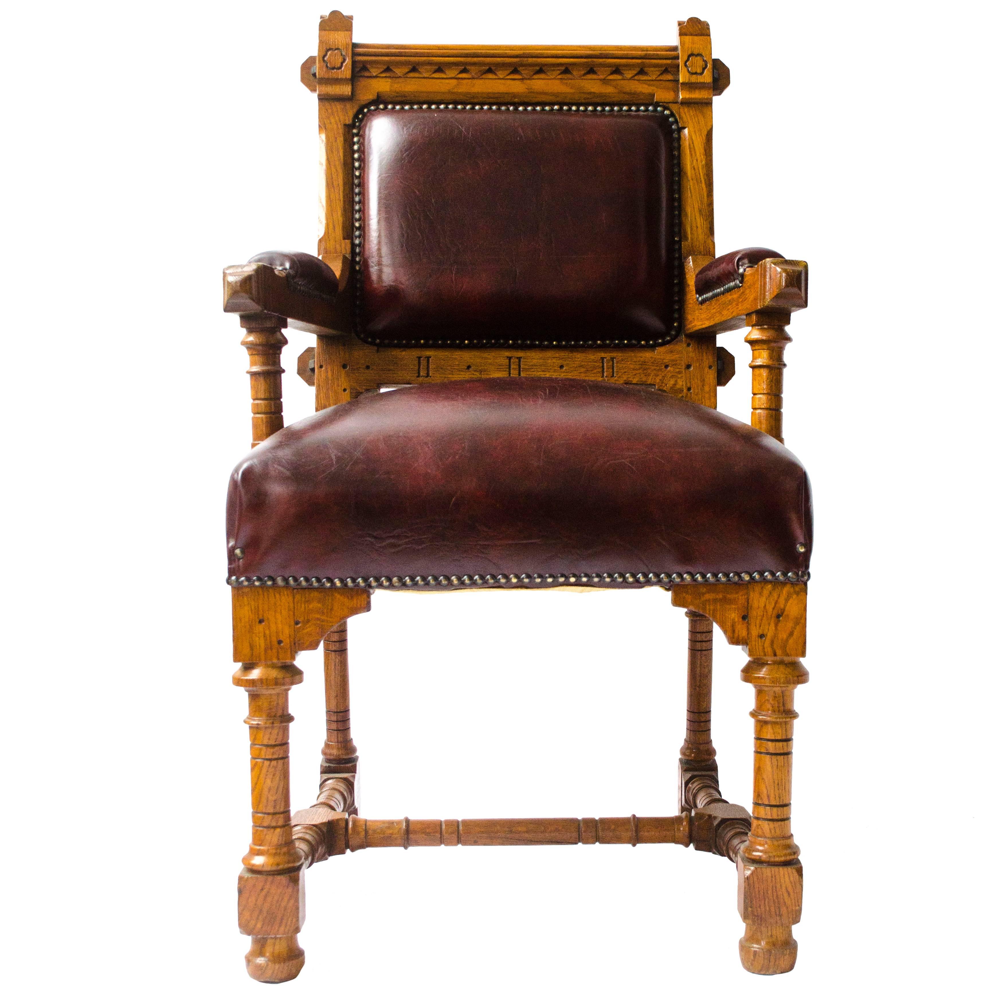 Gothic Revival Oak Armchair Designed by John Pollard Seddon For Seddon and Co. For Sale
