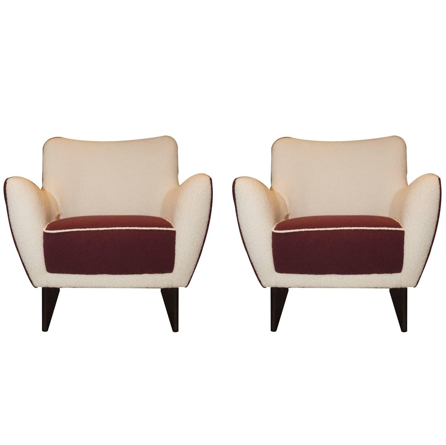 Pair of Vintage Armchairs with Matching Poufs, Veronesi, Italy, 1960s