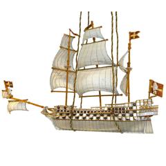 1960s Large Italian Beaded Glass Ship Chandelier