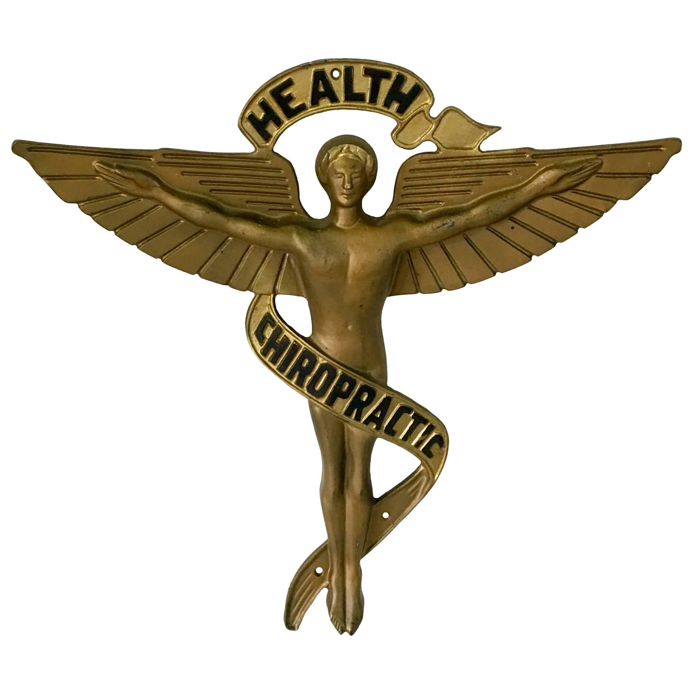 1920s Art Deco Iron 3D Figural Caduceus Health Chiropractic Sign