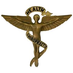 Antique 1920s Art Deco Iron 3D Figural Caduceus Health Chiropractic Sign