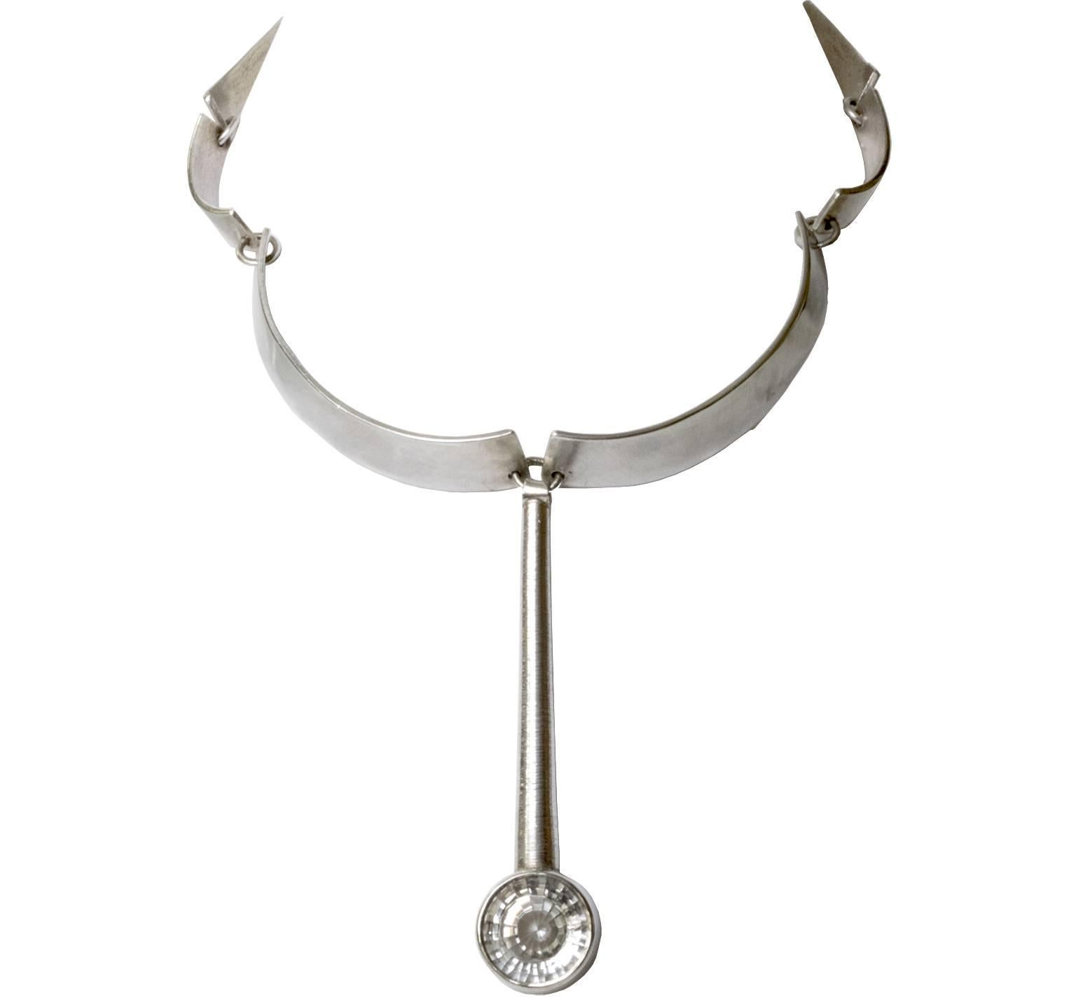 Skandinavische moderne Silber-Halskette, Bergkristall-Anhänger von Alstrom, 1960er Jahre