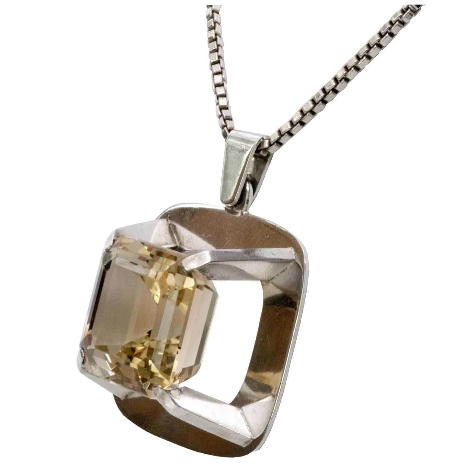 Pendentif en argent moderne scandinave Birger Lindgren à quartz citron de Stockholm 1967