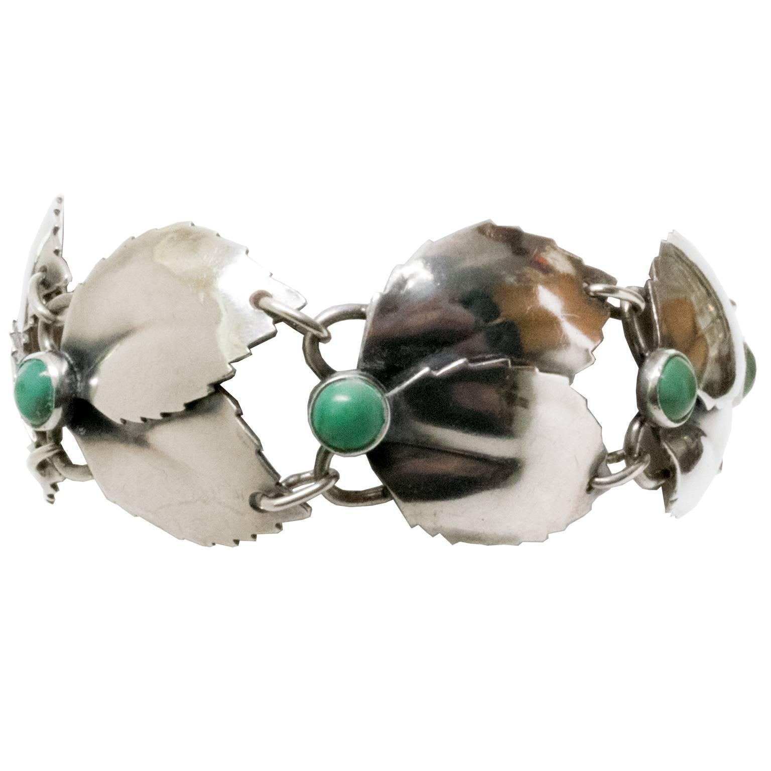 Scandinavian Modern Silver & Malachite Bracelet, Gertrud Engel, A. Michelsen 1950 For Sale