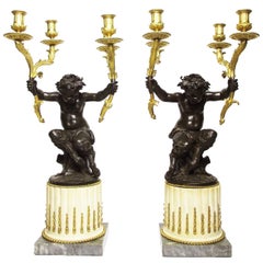 Fine Pair of French 19th Century Gilt and Patinated Bronze Figural Candelabra