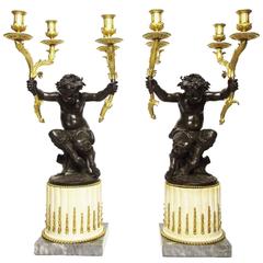 Fine Pair of French 19th Century Gilt and Patinated Bronze Figural Candelabra 3