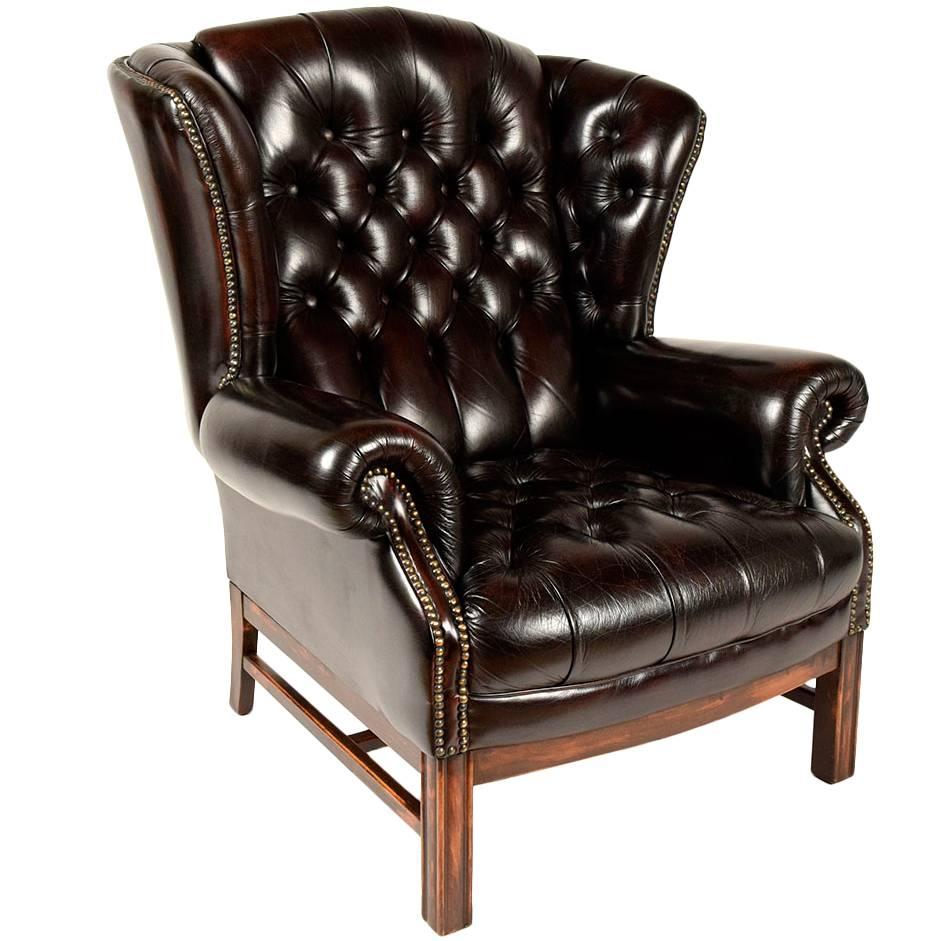 Sinlgle Vintage Tufted Leather Wingback Chair