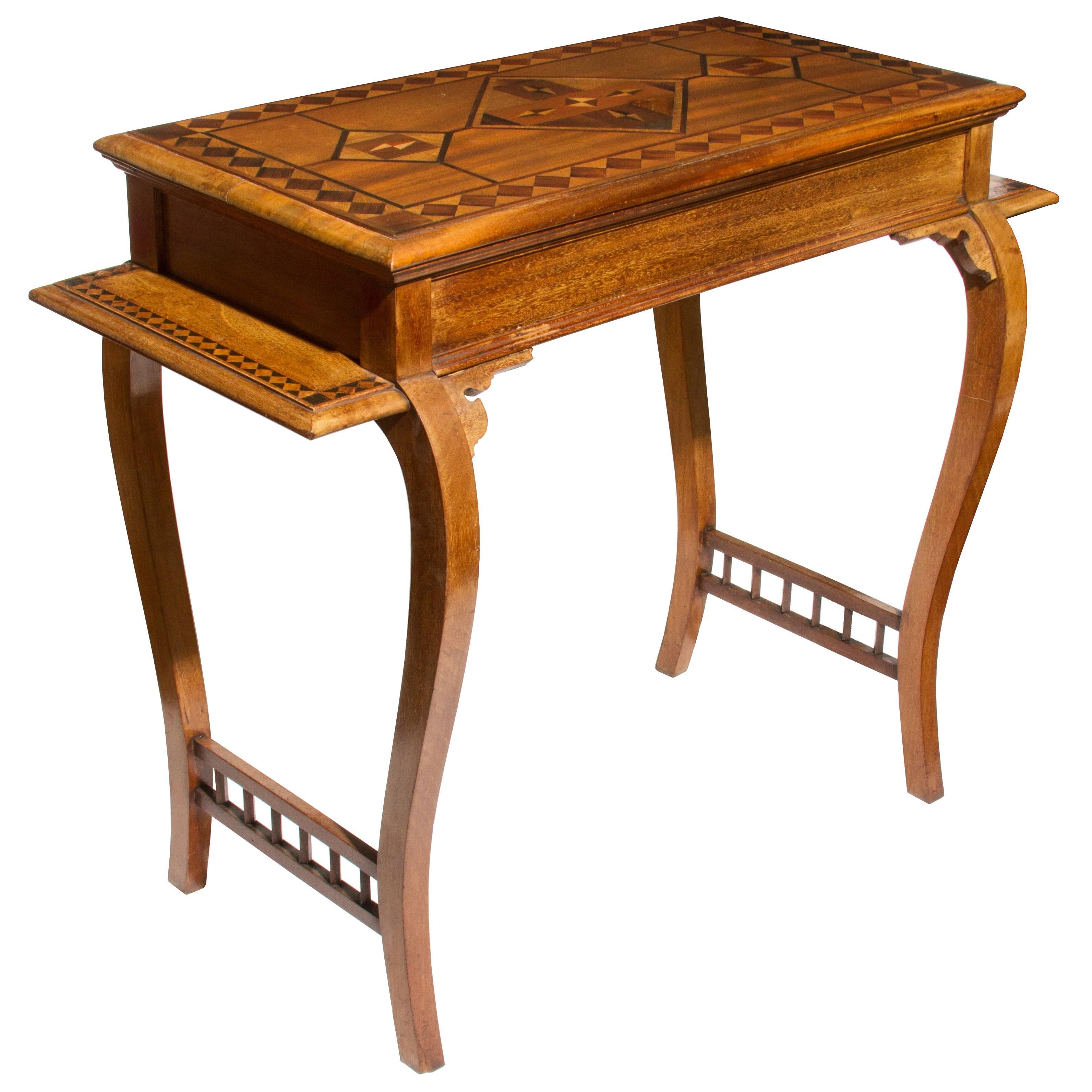 Folk Art Inlaid Wooden Table For Sale