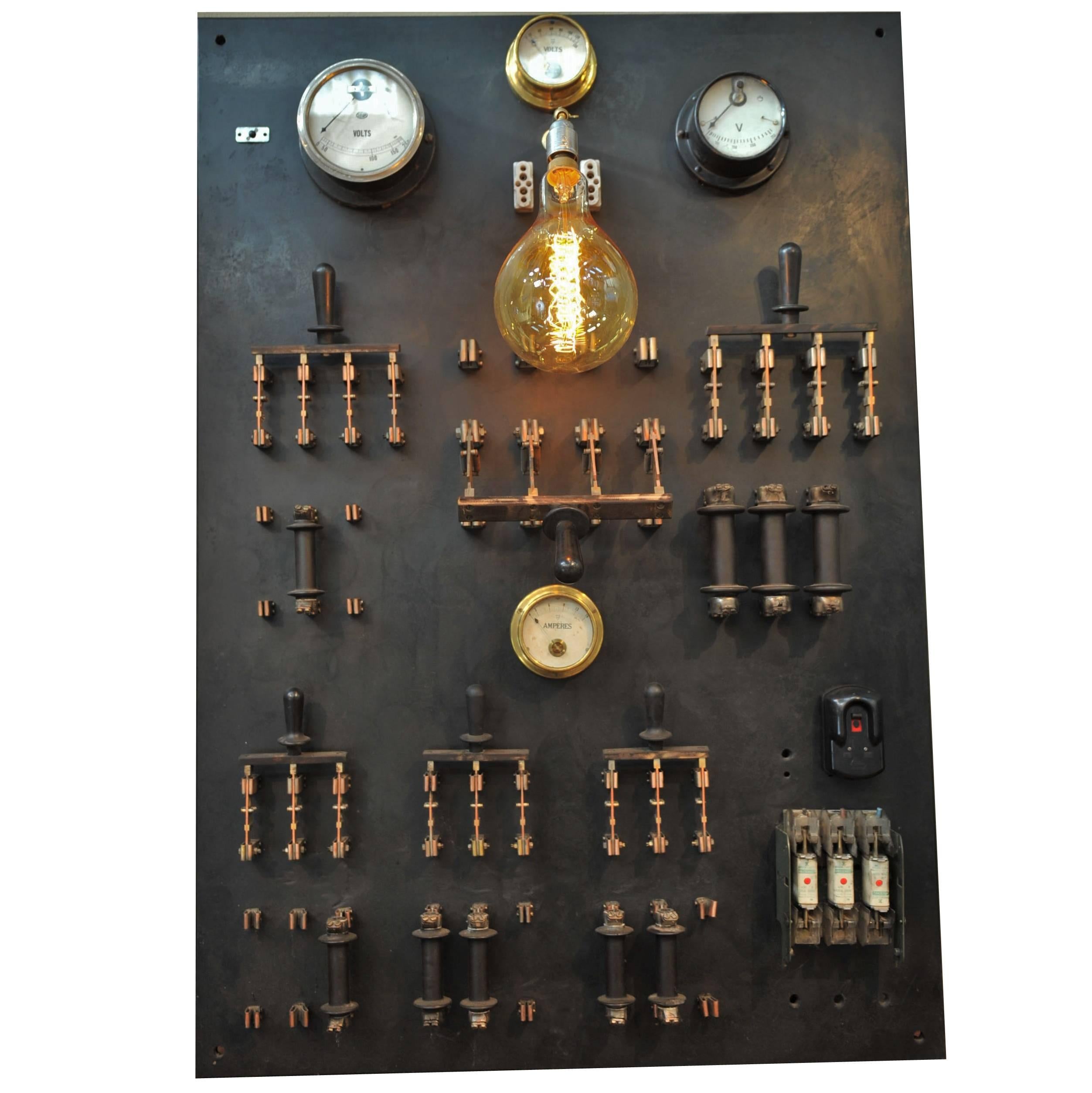 1950s French Bakelite and Steel Factory Switchboard Wall Light