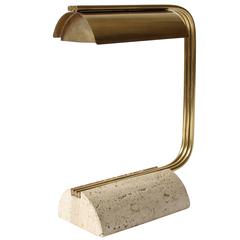 Brass & Travertine Desk Lamp, Mid-Century Modern, 1960s, Italy