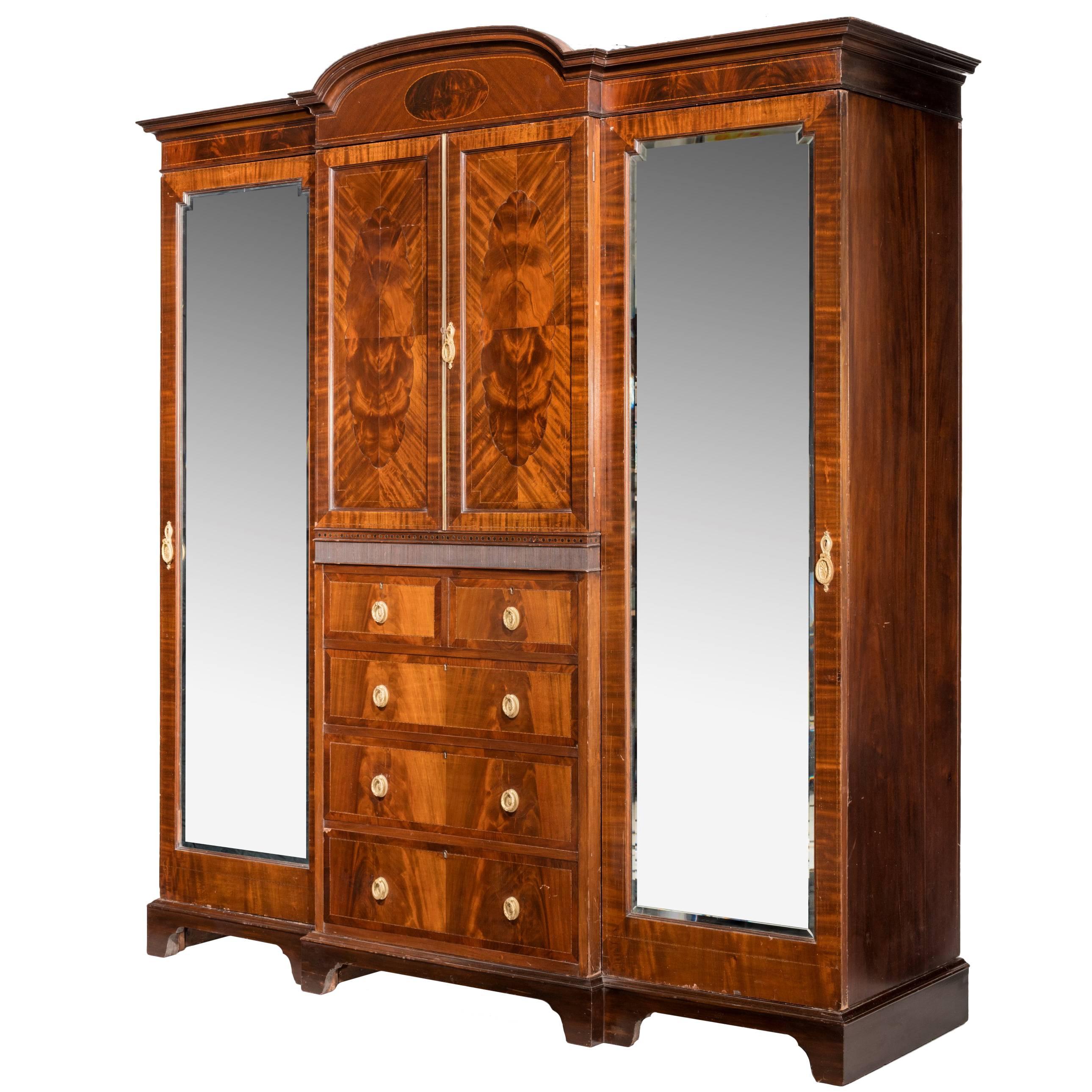 Early 20th Century Mahogany Breakfront Wardrobe