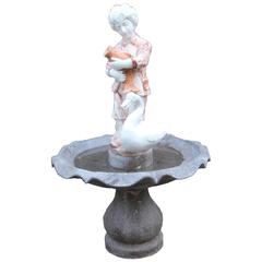Charming Pink Marble Garden Fountain Statue Child Fish