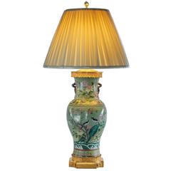 Late 19th Century Green Ground Oriental Porcelain Vase