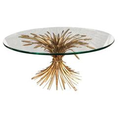 Hollywood Regency Italian Gold Sheaf of Wheat Coffee Table