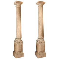 Pair of Early French Stone Columns on Plinths