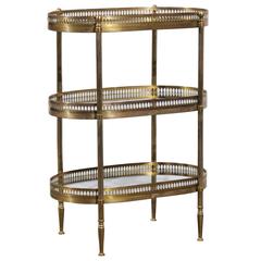 French Oval Vintage Brass Three-Tiered Small Side Table in Maison Jansen Style