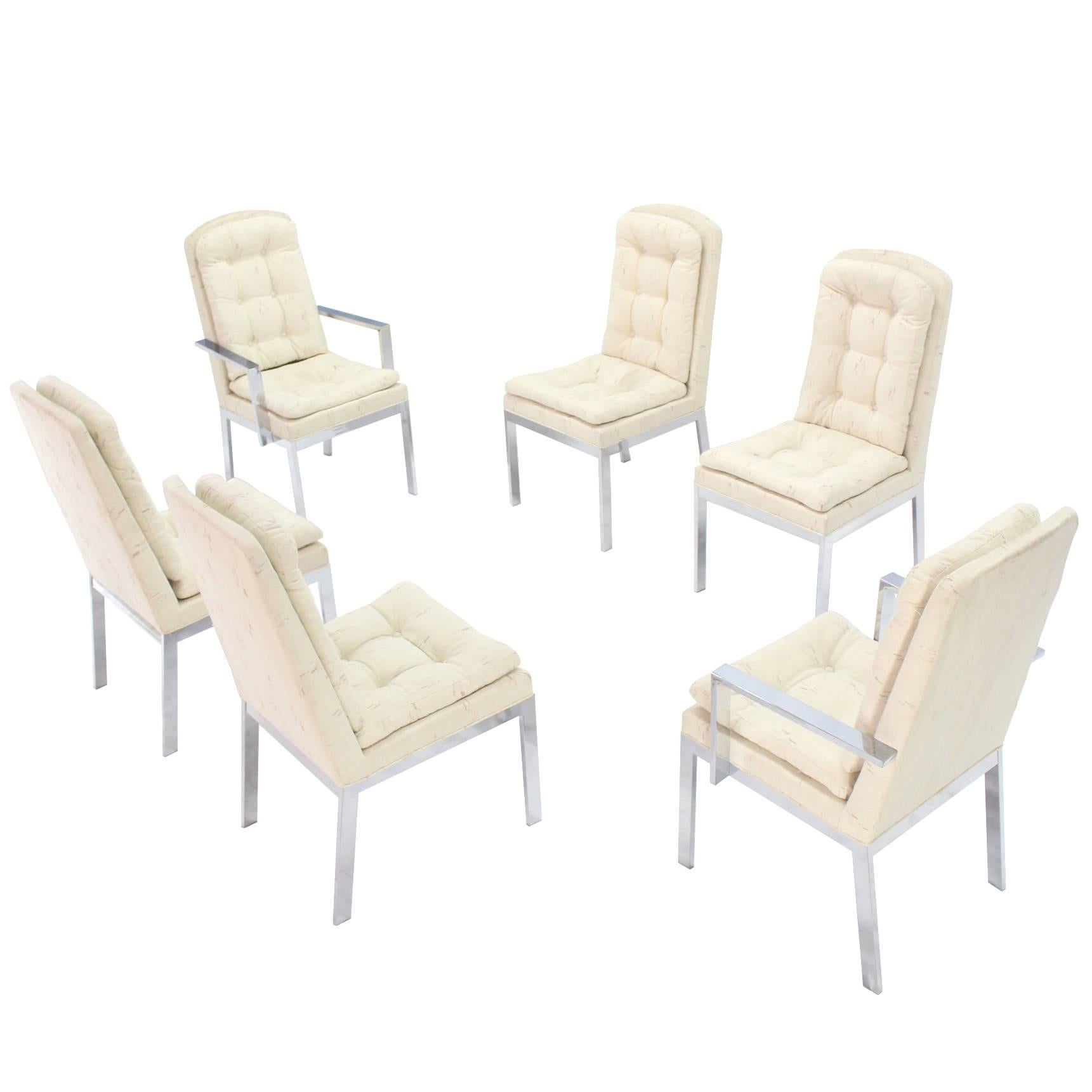 Set of Six Chrome and Upholstery Dining Chairs For Sale