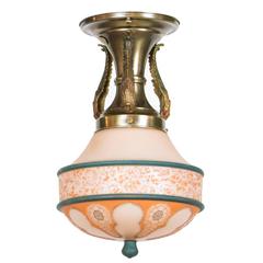 Antique Flush Mount Pendant Fixture with Coral and Teal Glass