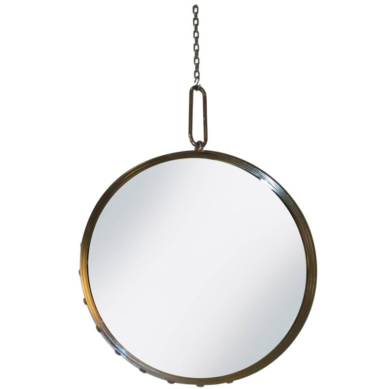 Industrial NickelPlated Round Wall Mirror with Rivet Frame