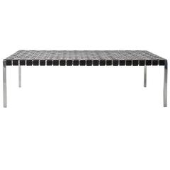 In the Style of Katavolos, Littel & Kelly Stainless Steel & Leather Bench 12