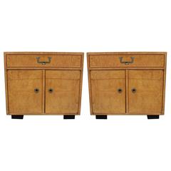 Widdicomb Burl and Brass Campaign Style Modern Nightstands