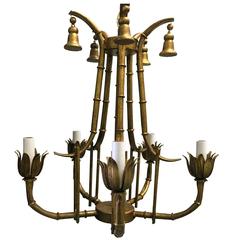 Gold Chinoiserie Faux Bamboo Chandelier