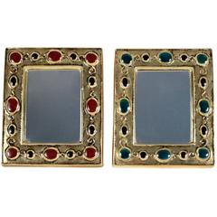 1960s Pair of "Jewels Mirror", Enameled Ceramic, François Lembo