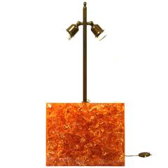 Early Marie-Claude de Fouquieres Rectangular Orange Resin Crackled Table Lam