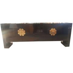 1960s Chinese Modern Period Buffet with Hand-Chased Brass Detailing