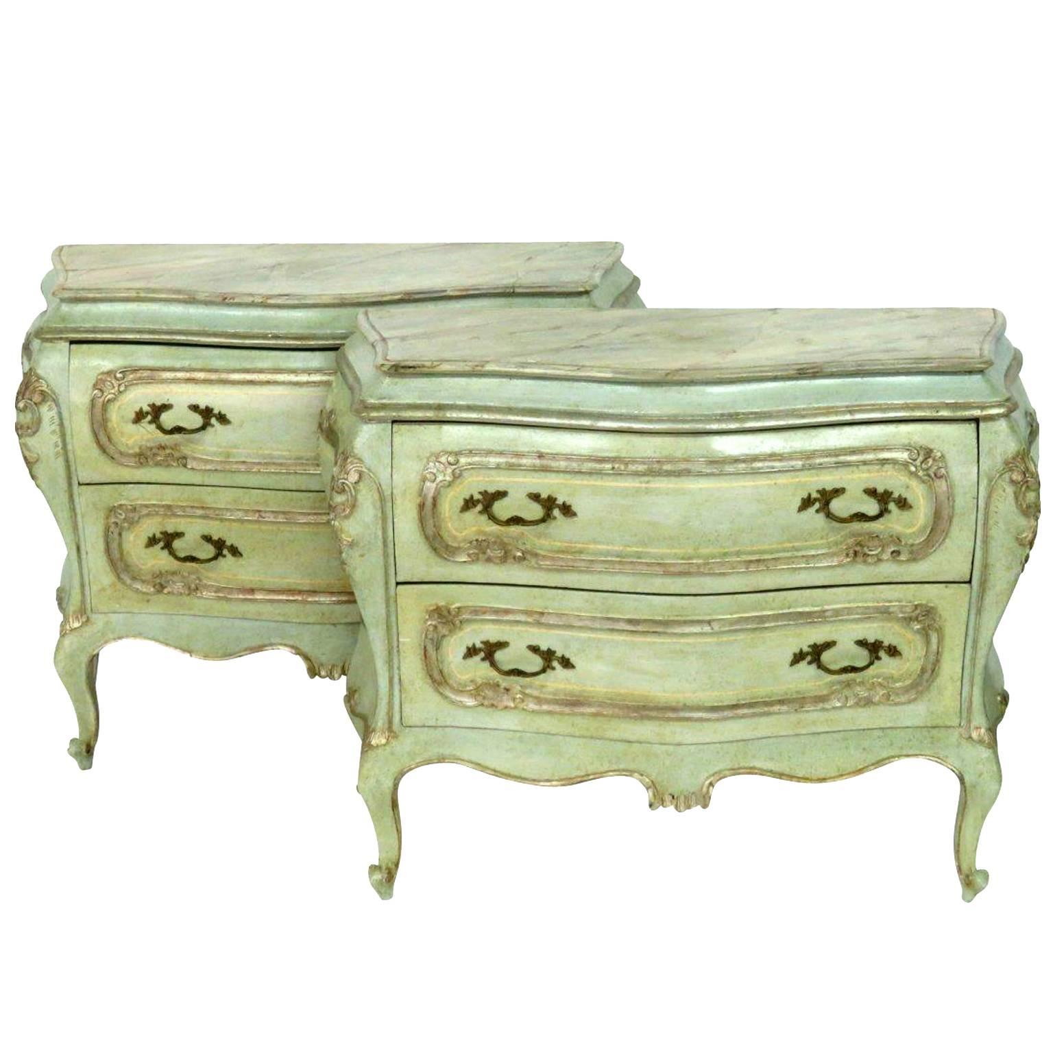 Venetian Pair Bombe  Chests of Drawers Commode Painted, circa 1960