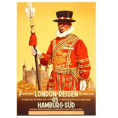 Original Vintage 1936 Travel Advertising Poster for 7 Days London by Hamburg Sud