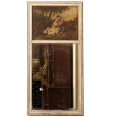 Early 19th Century French Trumeau Mirror with Oil on Canvas Painting