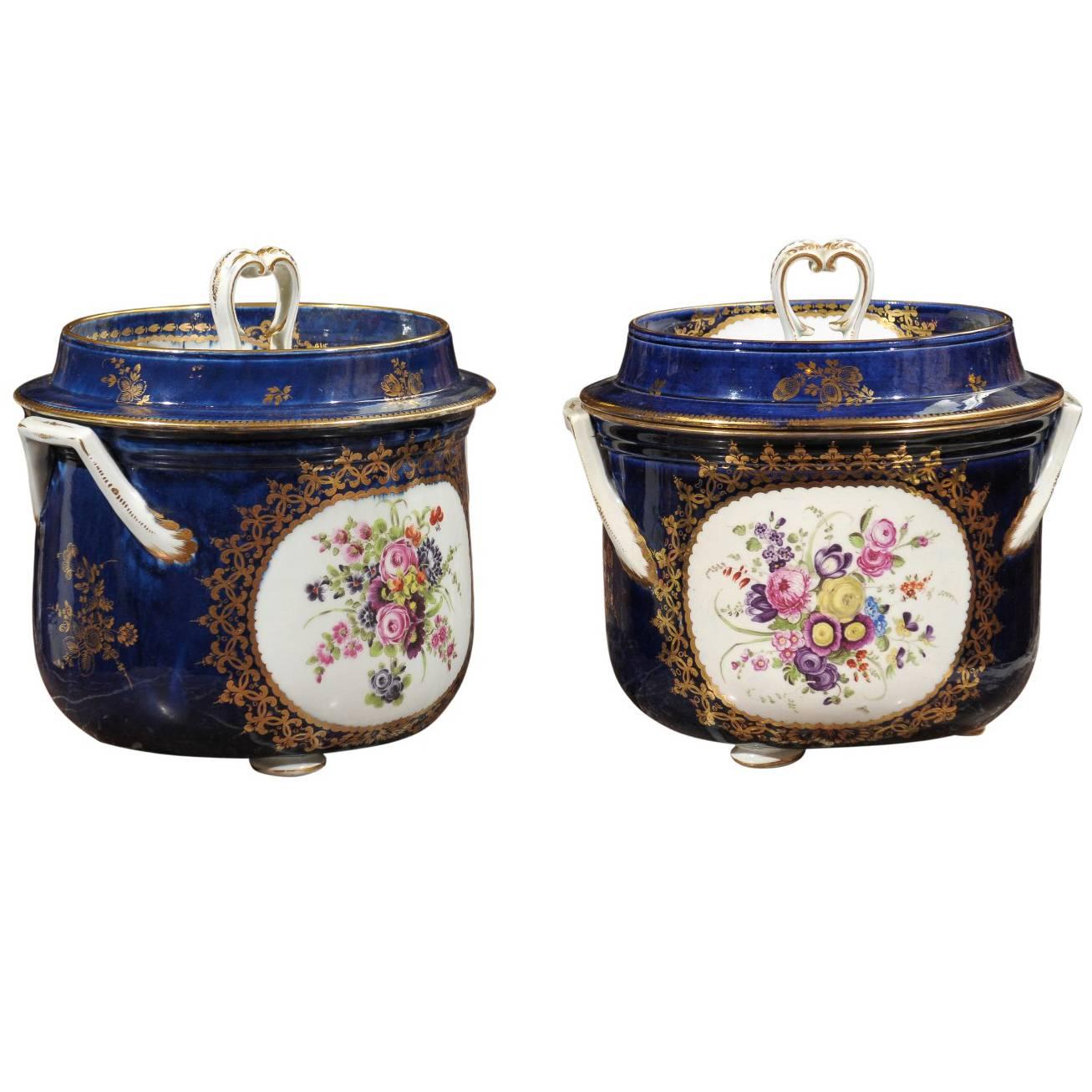 Pair of Cobalt Blue Worcester Fruit Coolers, England, circa 1780 For Sale