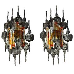 Pair of Brutalist Mid-Century Wall Sconces by Tom Ahlstrom and Hans Ehrlich