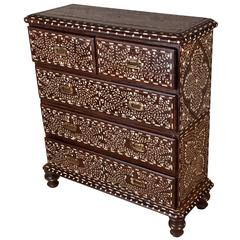 Rosewood Campaign Chest of Drawers with Exceptional Bone Inlay