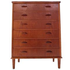 Vintage Danish Teak Tallboy Chest of Drawers Cup Handles Mid-Century, 1960s