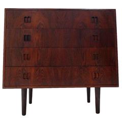 Danish Rosewood Chest of Four Drawers Low Tallboy, Midcentury, 1960s
