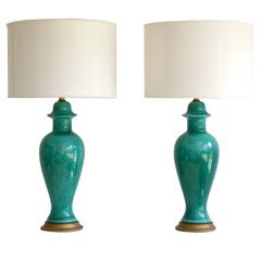 Pair of Hollywood Regency Ginger Jar Form Ceramic Table Lamps