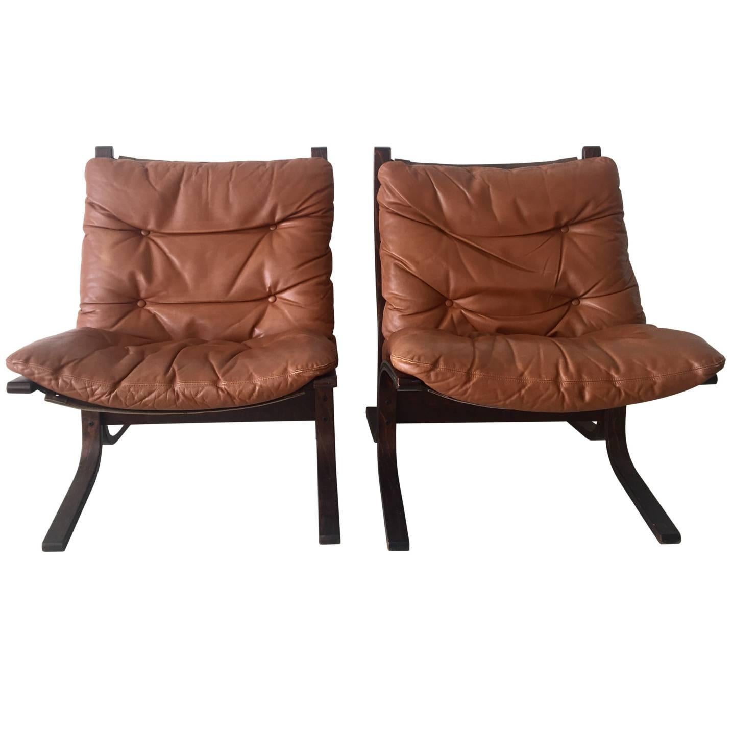 Pair of Leather Siësta Chairs by Ingmar Relling for Westnofa Furniture, Norway