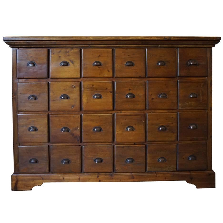 Vintage French Pine Apothecary Bank of Drawers, 1930s