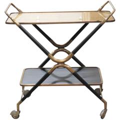 Italian Modern Glass Top and Ebonized Bar Cart