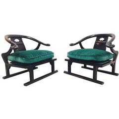 Pair of Ming Style Lounge Chairs in Style of James Mont