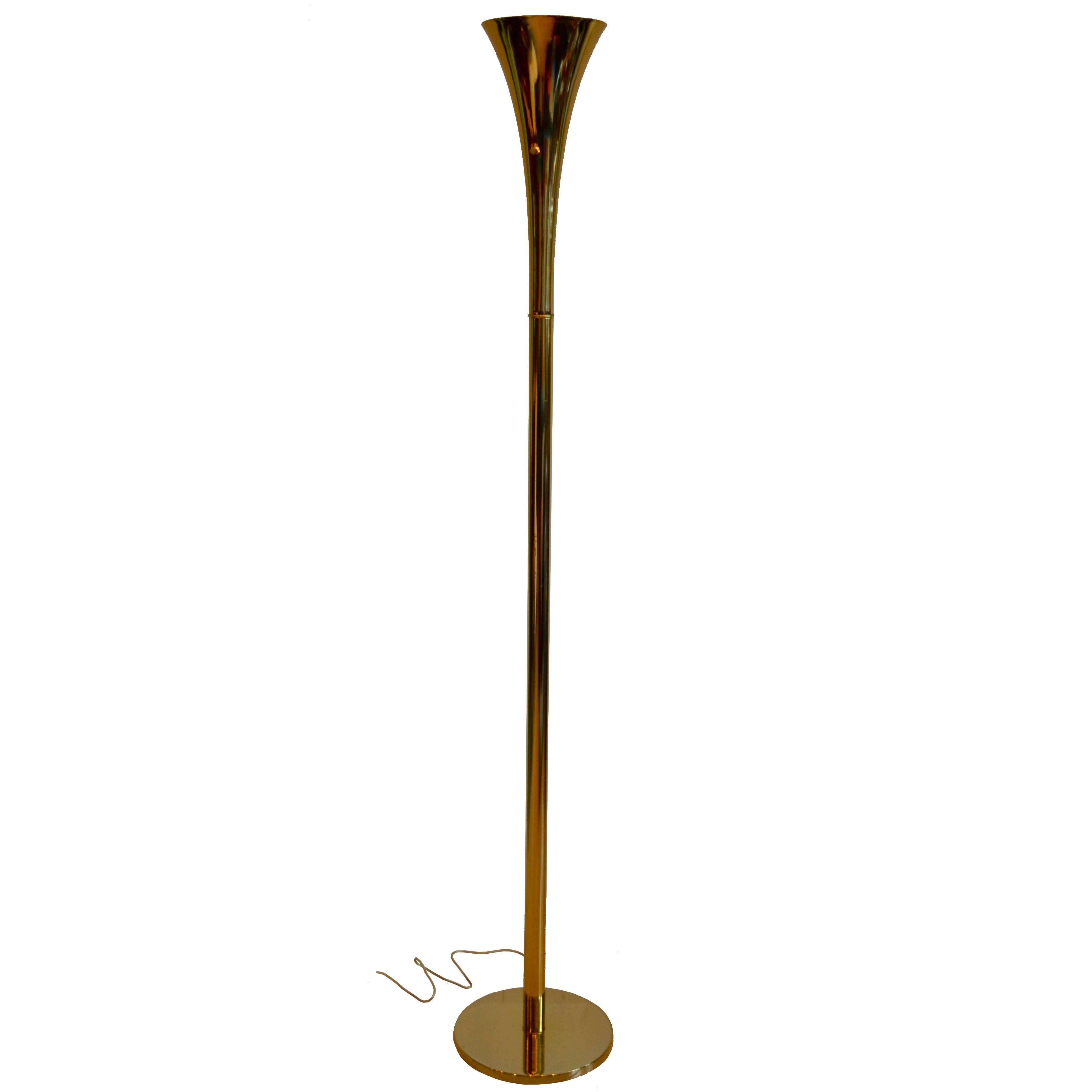 Mid Century Modern Brass Torchiere Floor Lamp by Laurel Lighting Company