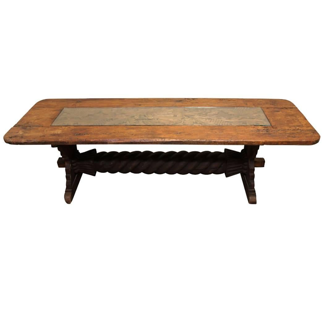 Massive Carved Trestle Table with Center Carving