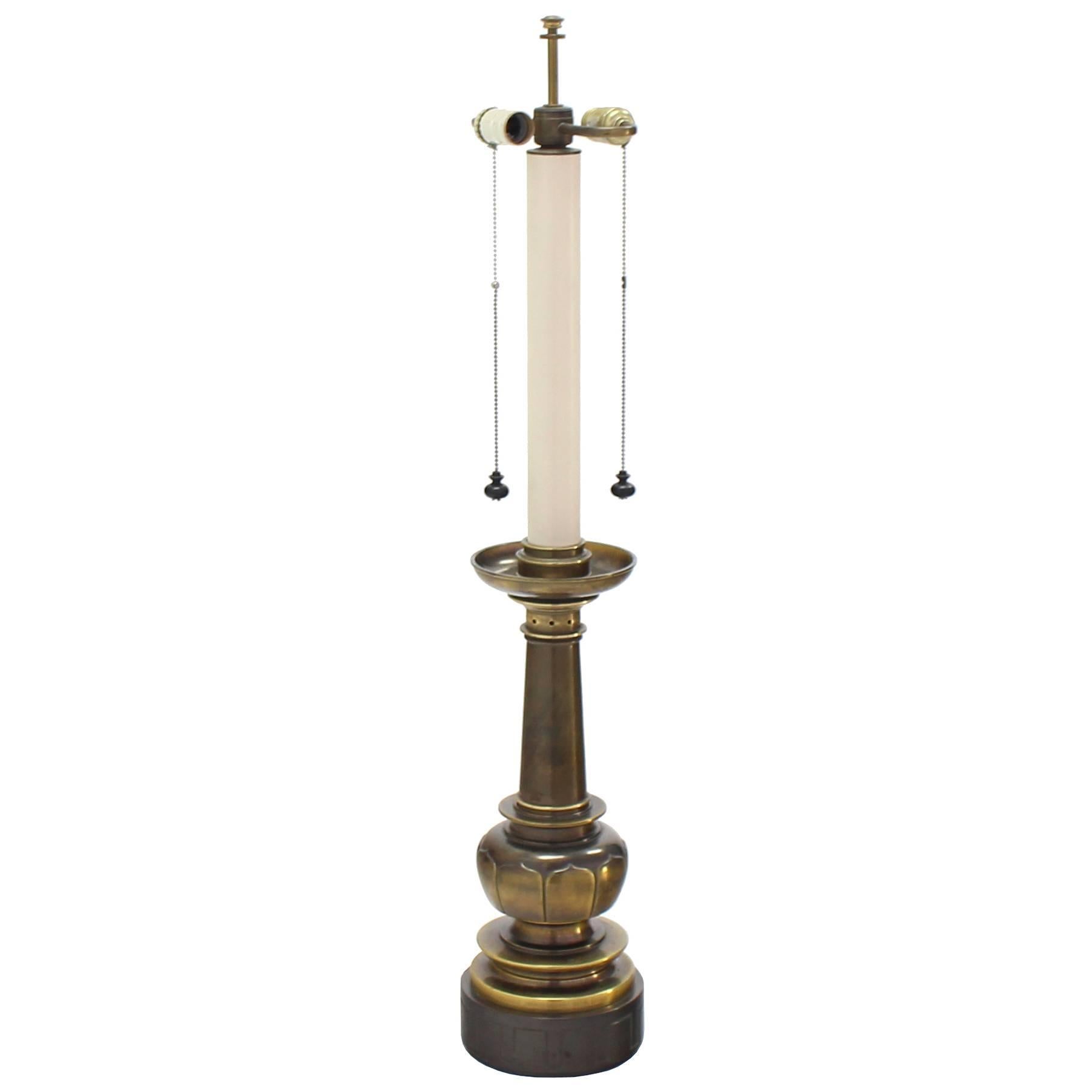 Mid-Century Brass Lotus Motif Table Lamp For Sale