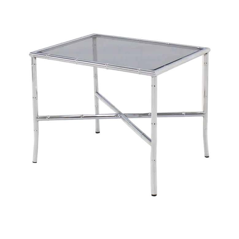 Chrome Faux Bamboo Smoked Glass Top Side or Coffee Table For Sale