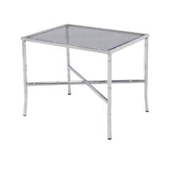 Table d'appoint ou table basse en chrome et faux bambou avec plateau en verre fumé