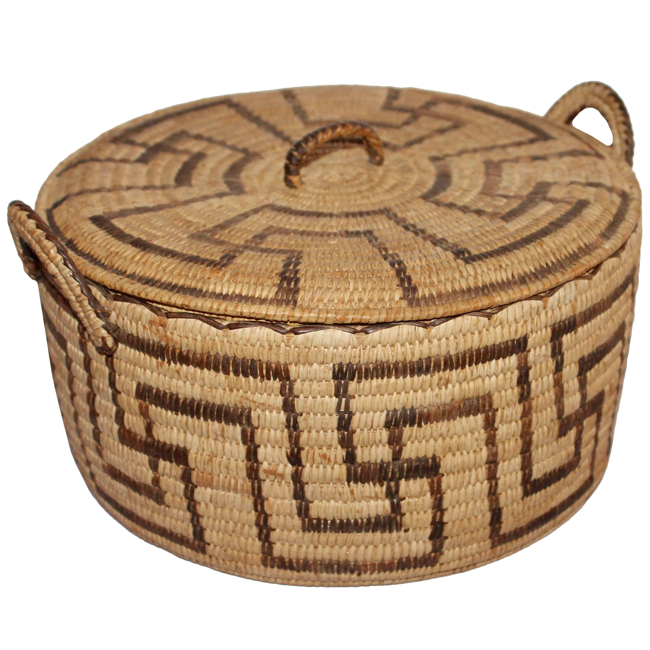 Amazing Lided Papago Basket with Handles