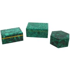 Collection of Russian Malachite Box with Brass